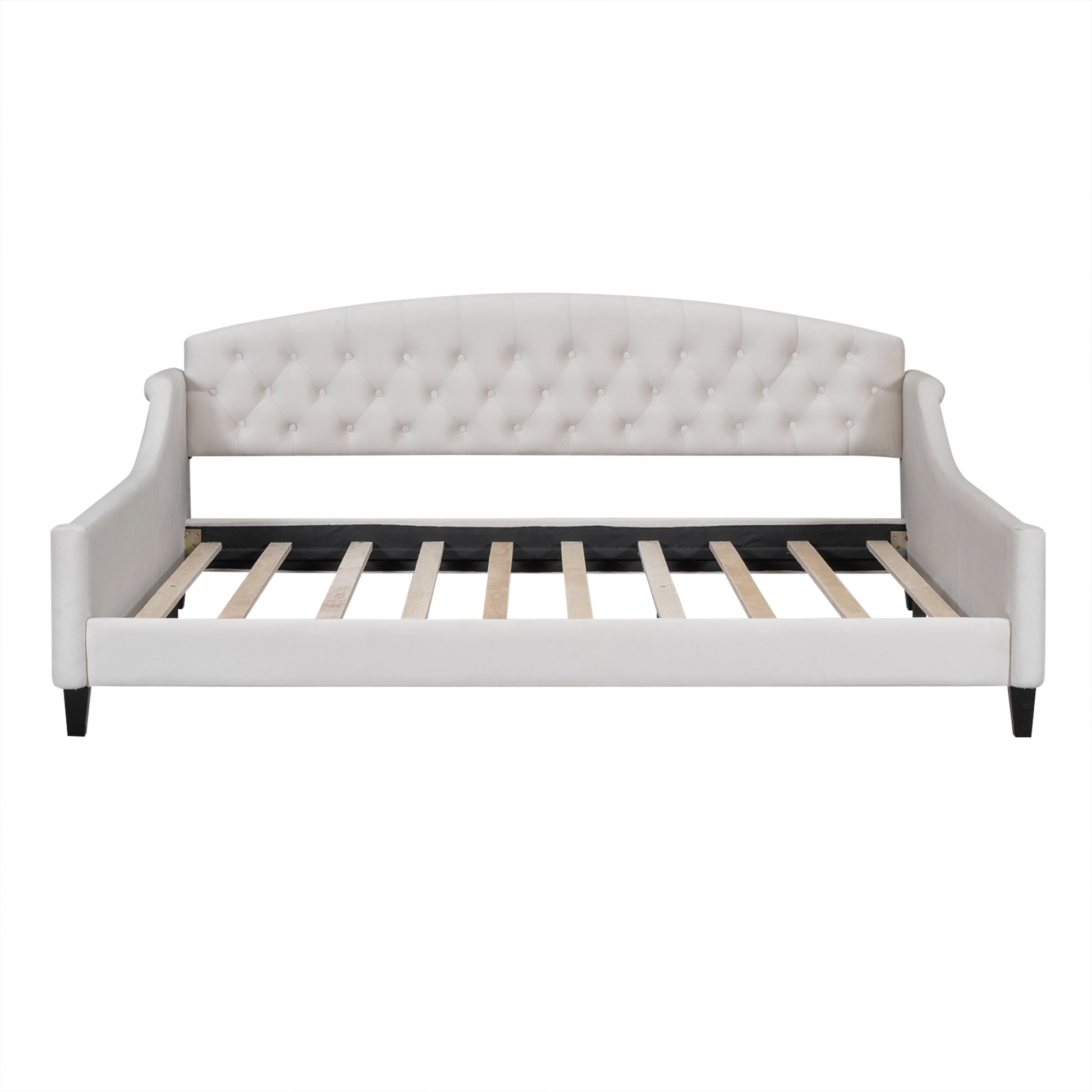 Modern Luxury Tufted Button Daybed, Full, Beige Box Spring Not Required Full Beige Wood Velvet Upholstered