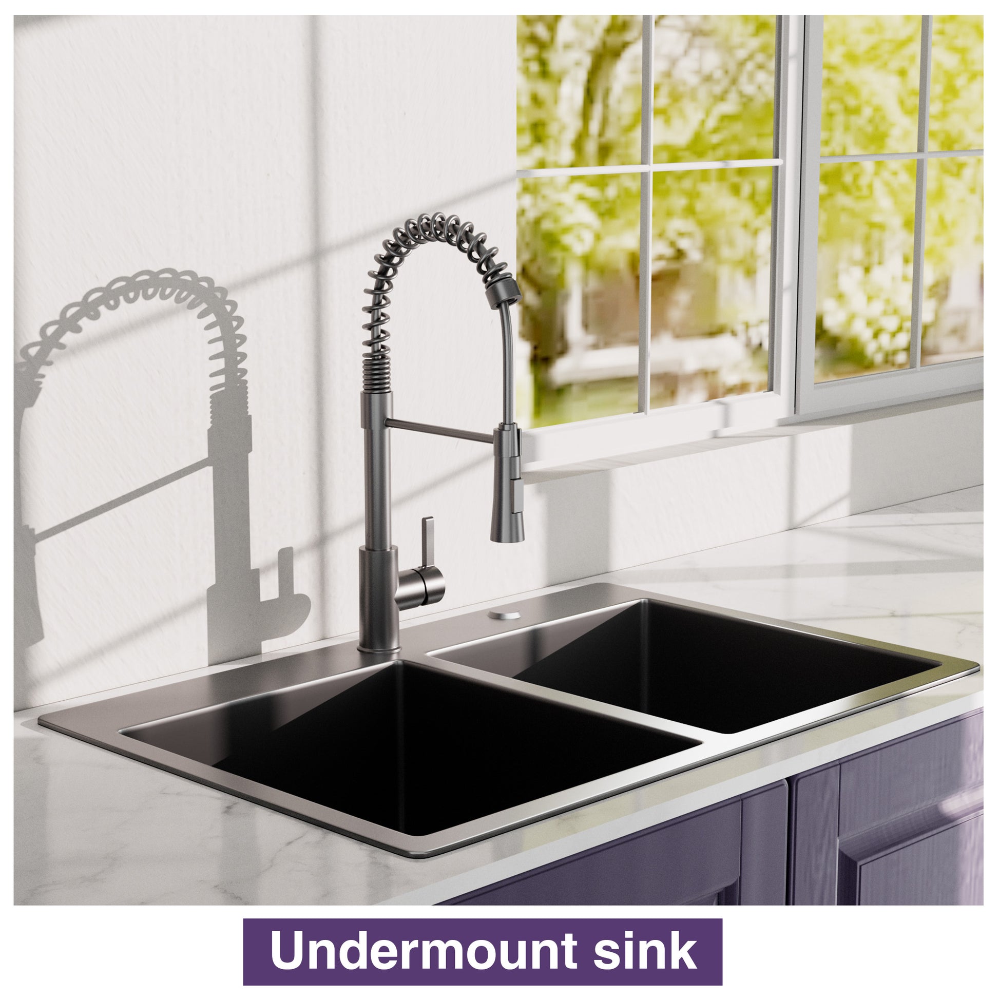 33X22Inch Double Bowl Topmount Gunmetal Black Kitchen Sink 18Gauge Stainless Steel With Black Spring Neck Faucet Gunmetal Black Stainless Steel