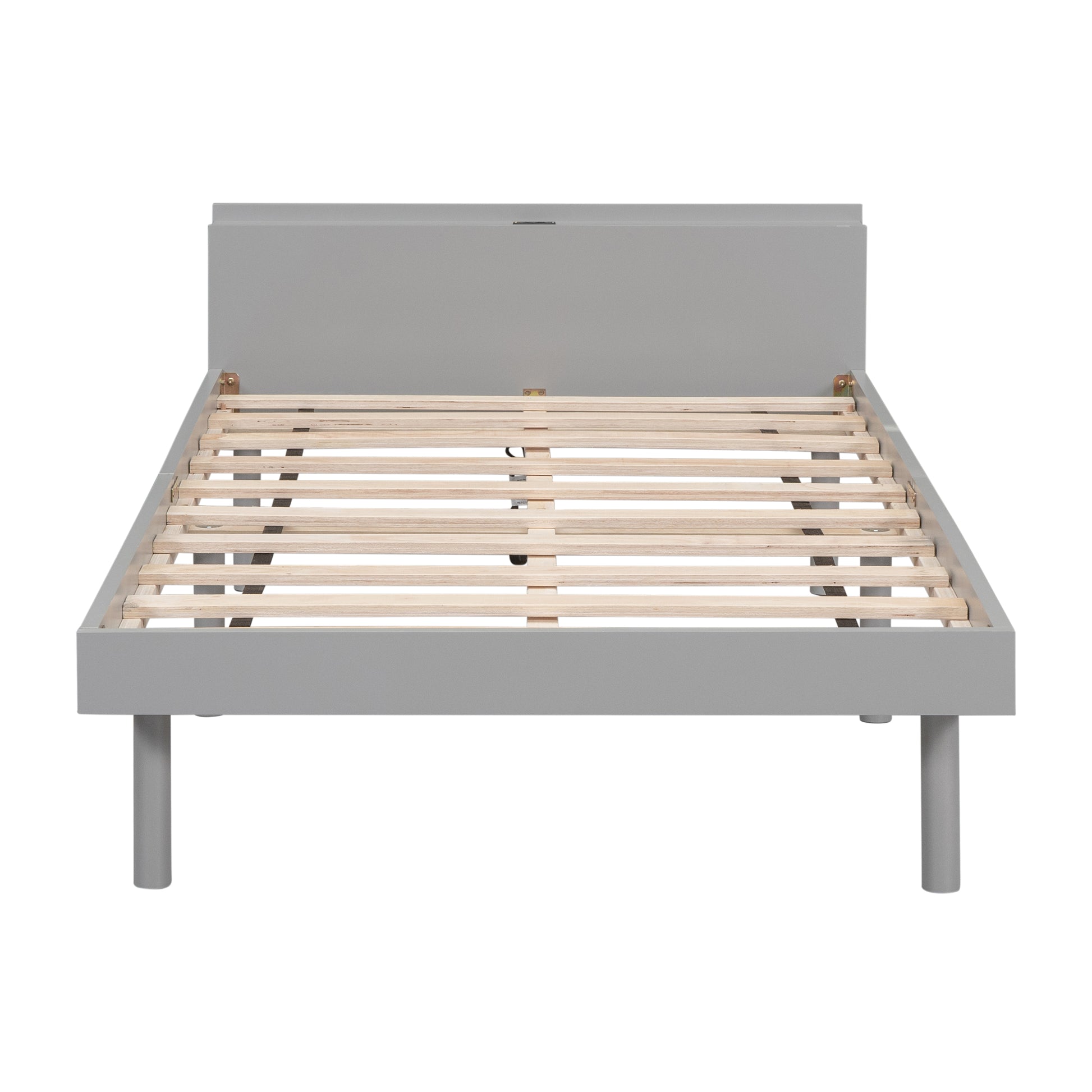 Modern Design Twin Size Platform Bed Frame With Built In Usb Port For Grey Color Grey Particle Board