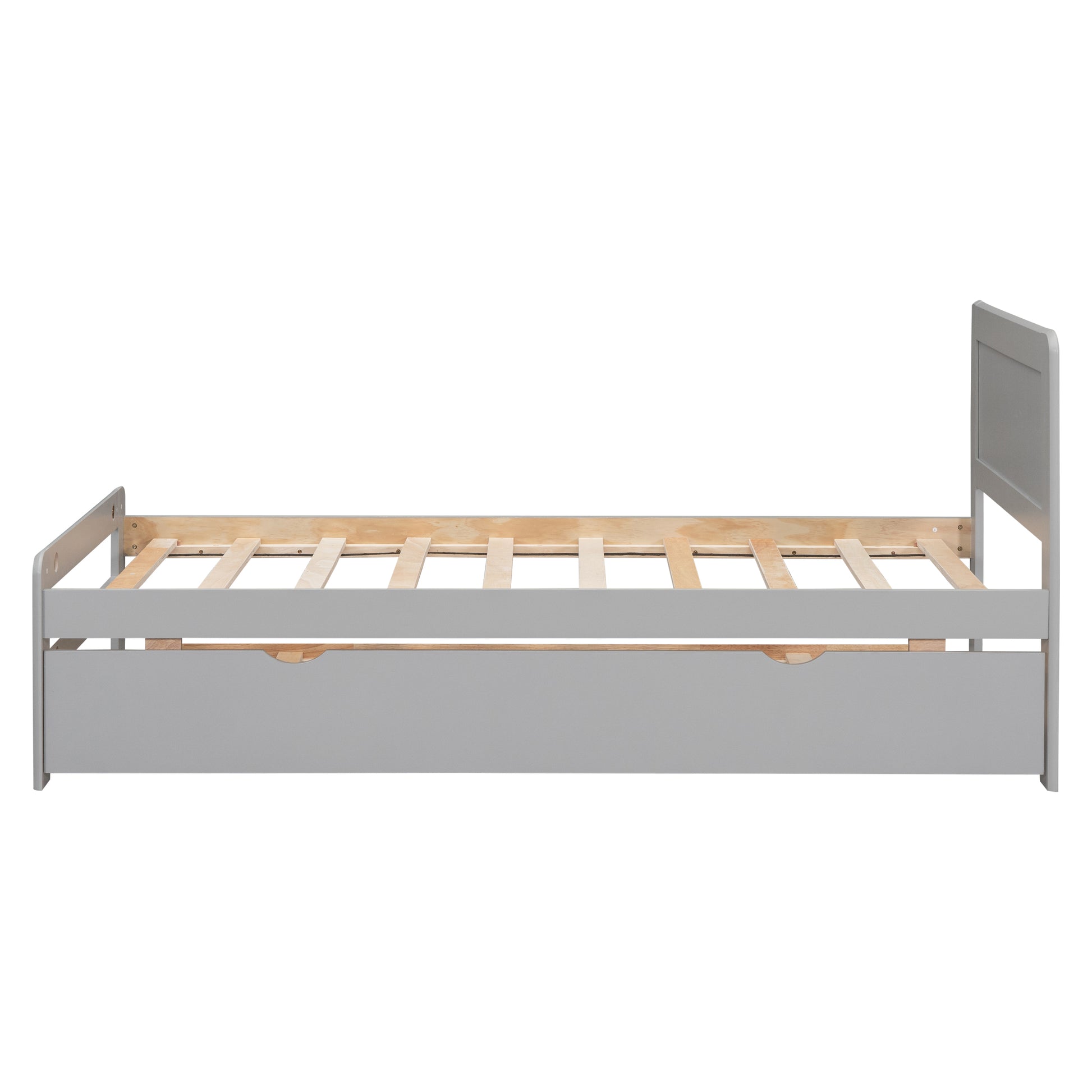 Modern Design Twin Size Platform Bed Frame With Trundle For Grey Color Grey Rubber Wood