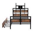 Twin Size Metal Platform Bed With Mdf Headboard And Footboard,Two Storage Drawers And Rotatable Tv Stand,Black Twin Black Metal