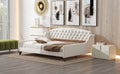 Modern Luxury Tufted Button Daybed, Full, Beige Box Spring Not Required Full Beige Wood Velvet Upholstered