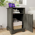 Farmhouse Nightstand Side Table, Wooden Rustic End Table, Tall Bedside Table With Electrical Outlets Charging Station Dark Gray Dark Grey Engineered Wood