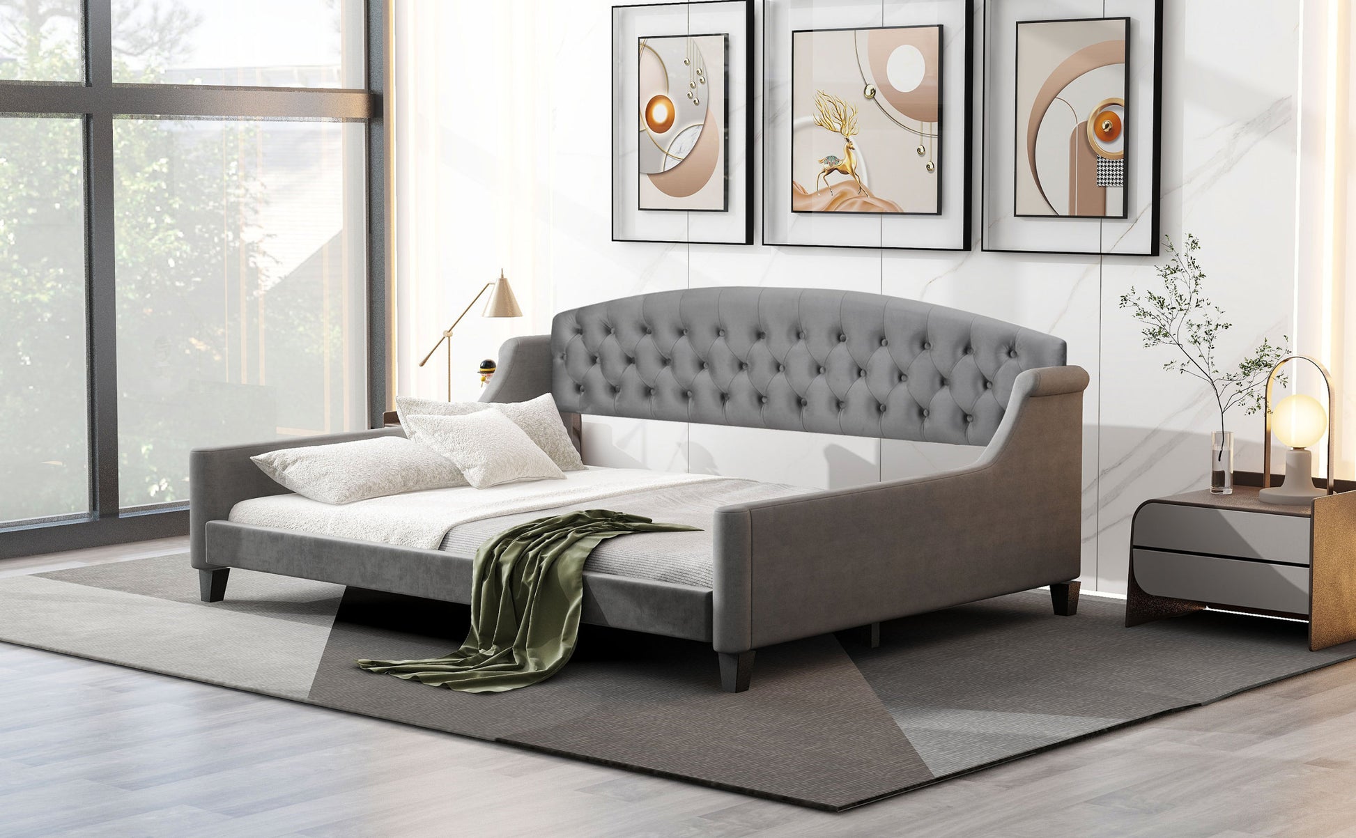 Modern Luxury Tufted Button Daybed, Full, Gray Old Sku: Sm001009Aae Box Spring Not Required Full Gray Wood Velvet Upholstered