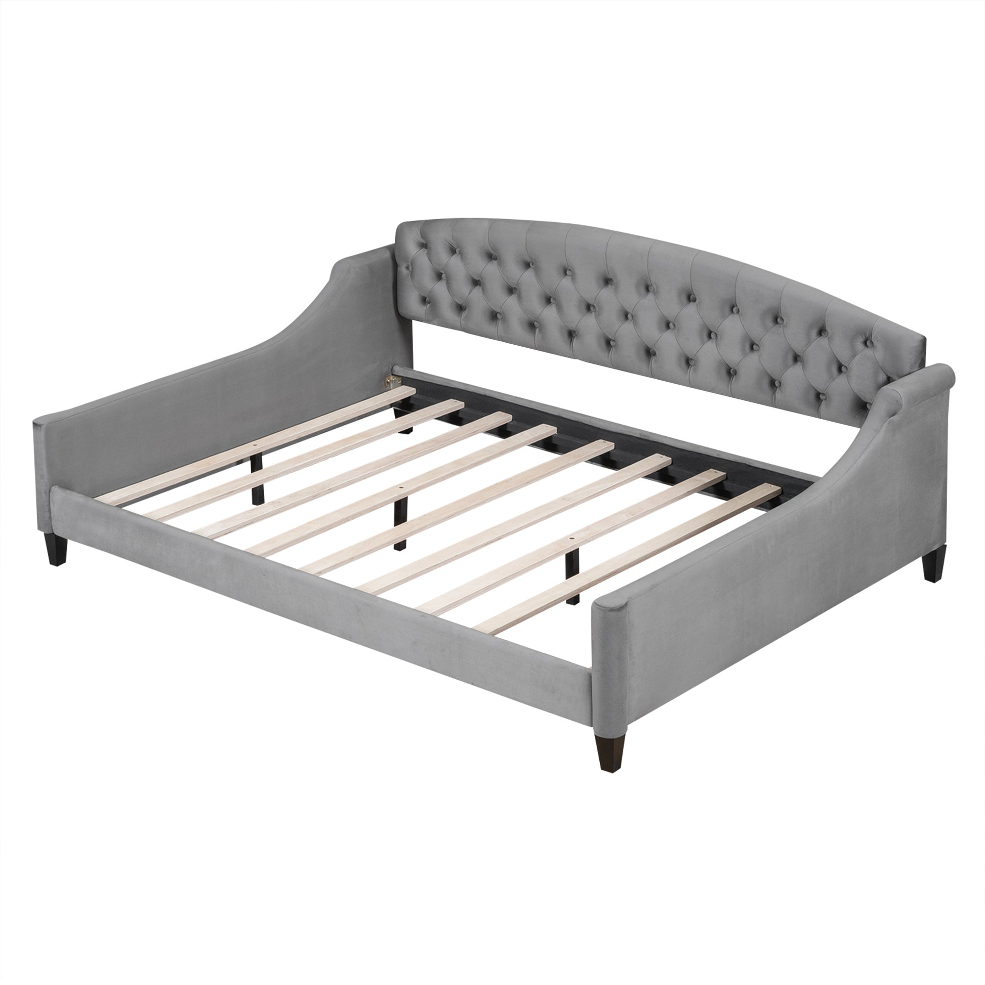 Modern Luxury Tufted Button Daybed, Full, Gray Old Sku: Sm001009Aae Box Spring Not Required Full Gray Wood Velvet Upholstered