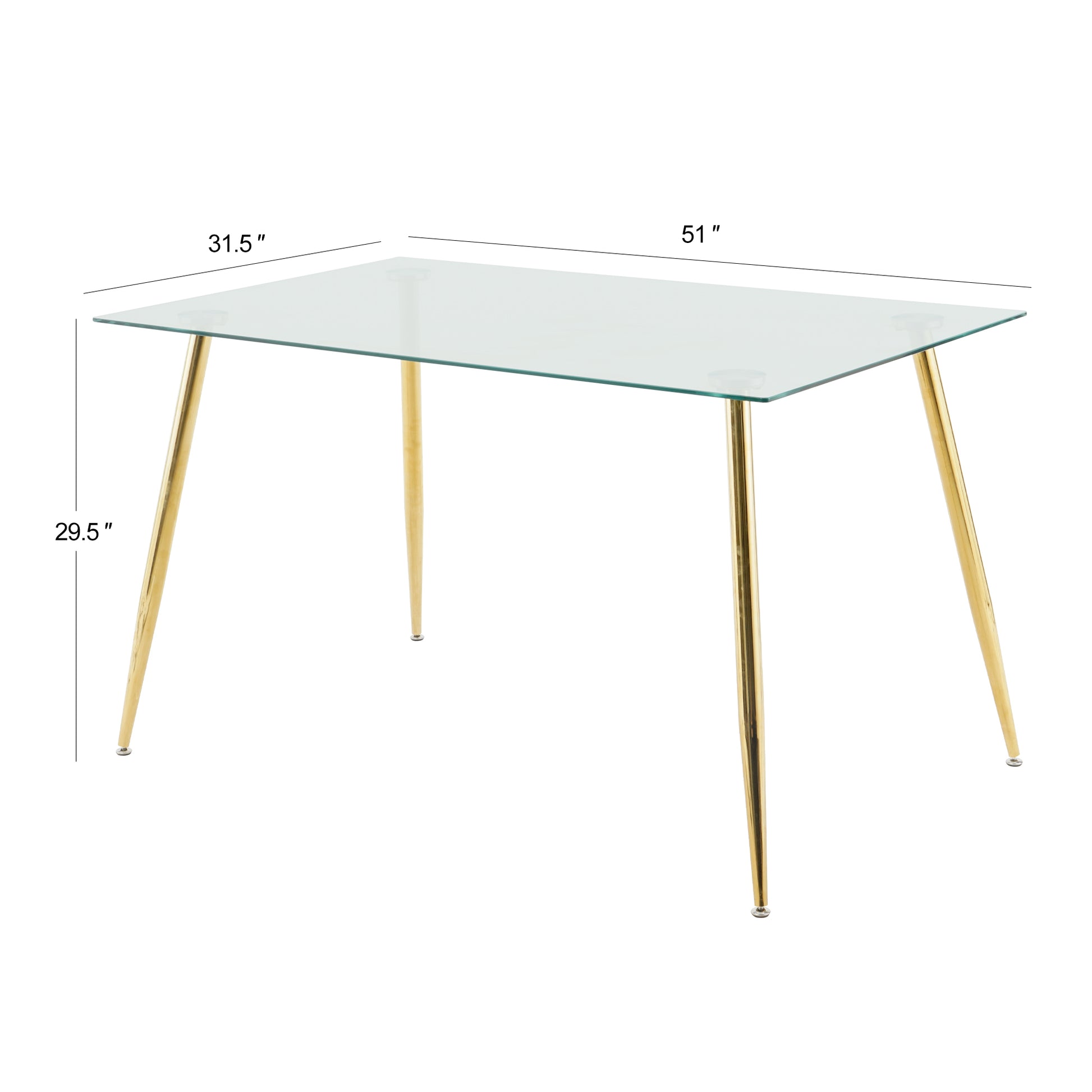 Modern Simple Rectangular Glass Dining Table, Wear Resistant Tempered Glass Countertop, Gold Plated Legs, Grey Pu Dining Chair Set, Suitable For Restaurant Kitchen Use Set Of 7 Upholstered Chair