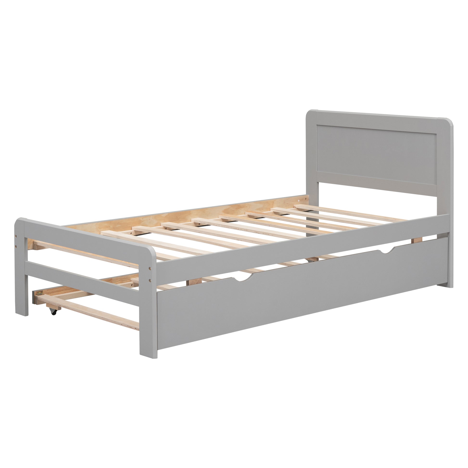 Modern Design Twin Size Platform Bed Frame With Trundle For Grey Color Grey Rubber Wood