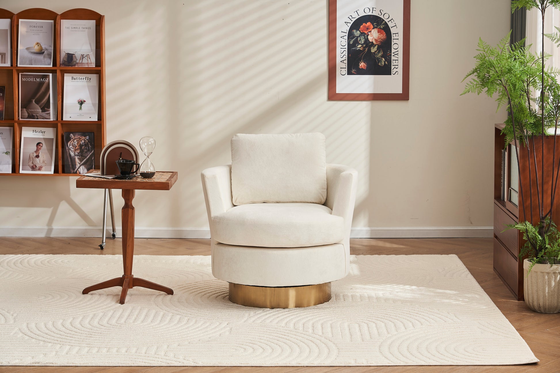 Velvet Swivel Barrel Chair, Swivel Accent Chairs Armchair For Living Room, Reading Chairs For Bedroom Comfy, Round Barrel Chairs With Gold Stainless Steel Base Beige Beige Primary Living Space Modern Velvet