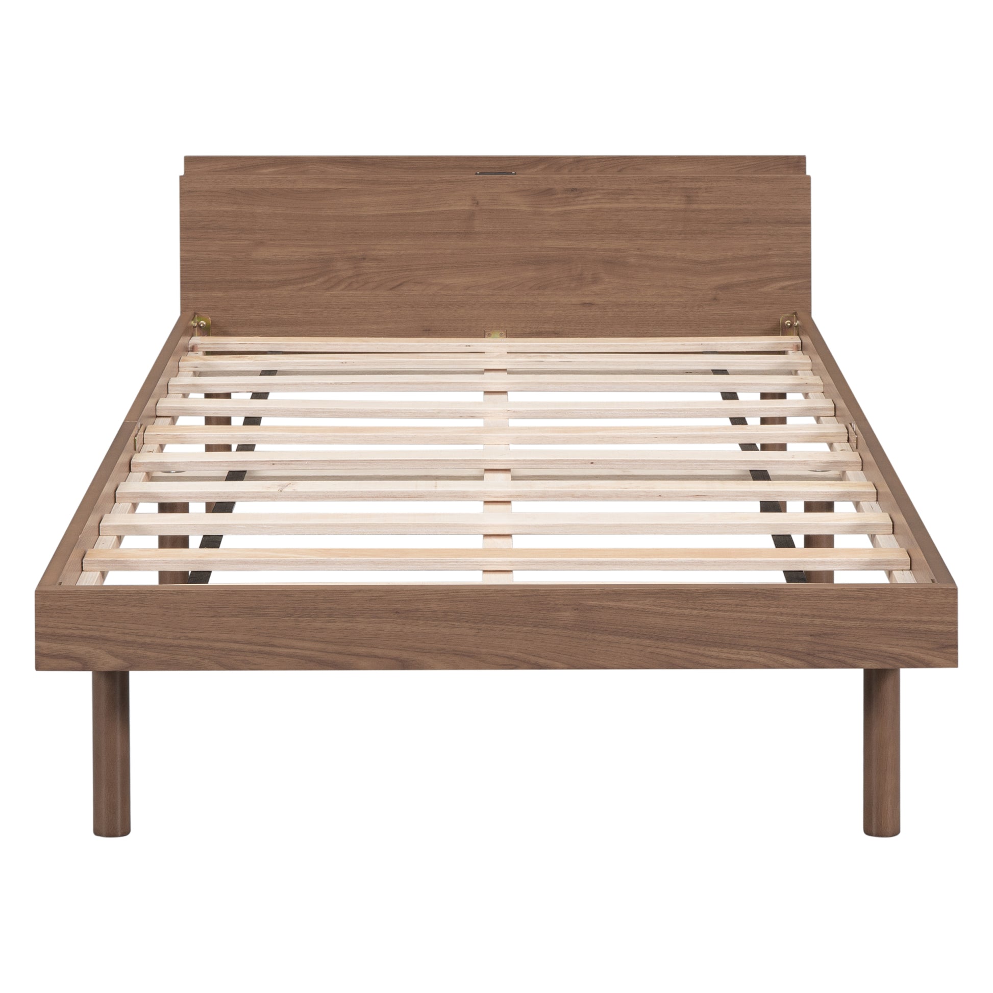 Modern Design Twin Size Platform Bed Frame With Built In Usb Port For Walnut Color Walnut Particle Board
