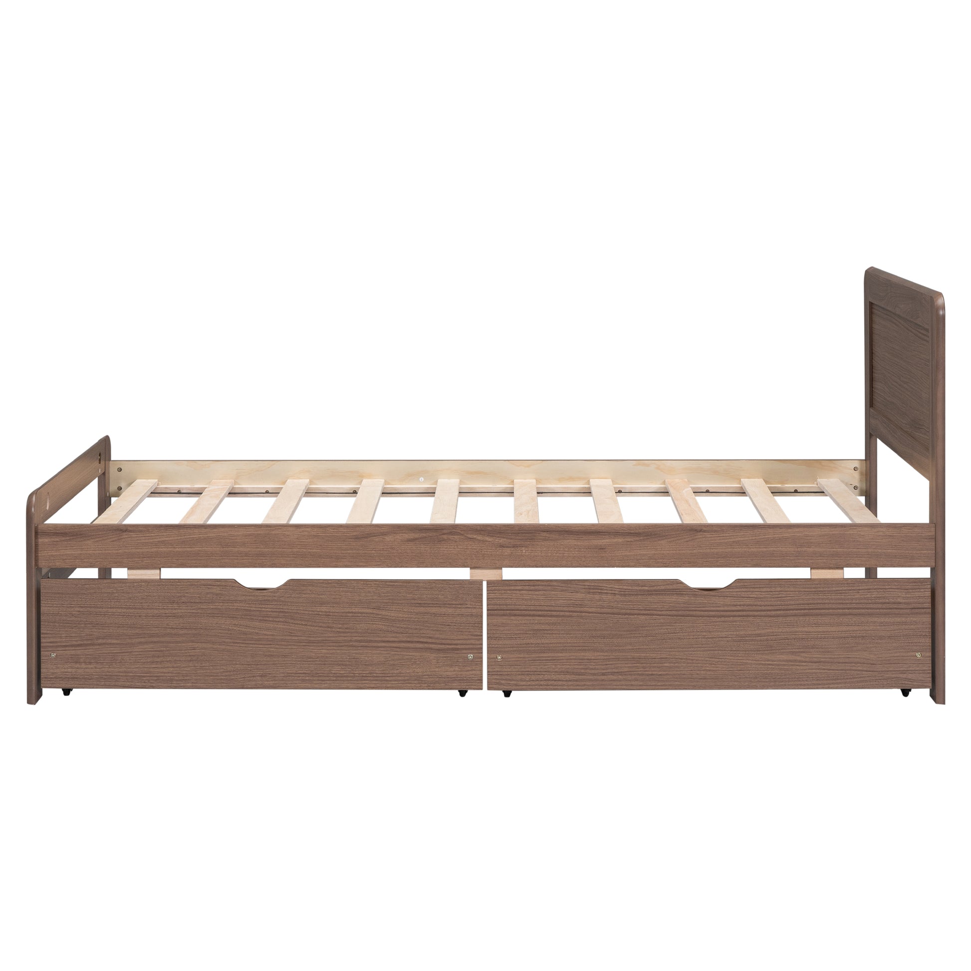 Modern Design Twin Size Platform Bed Frame With 2 Drawers For Walnut Color Twin Walnut Rubber Wood