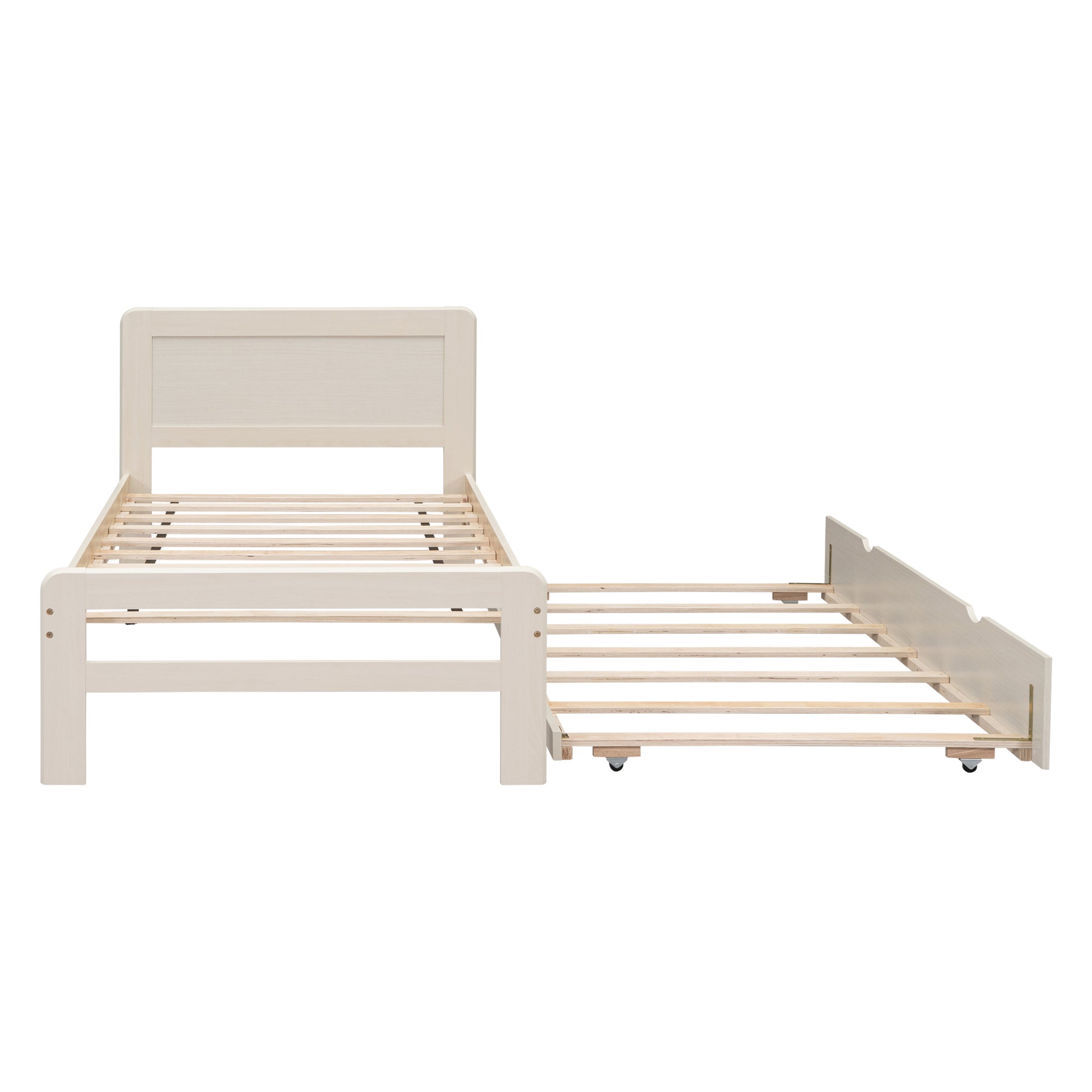Modern Design Twin Size Platform Bed Frame With Trundle For White Washed Color White Washed Rubber Wood
