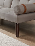 Convertible Sofa Bed Futon With Solid Wood Legs Linen Fabric Light Grey Light Grey Fabric 2 Seat