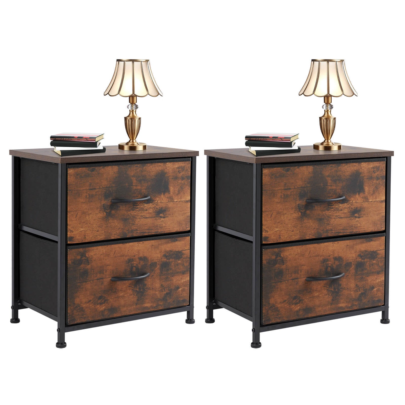 Drawers Dresser Chest Of Drawers,Metal Frame And Wood Top,2Bc,Brown Brown Wood