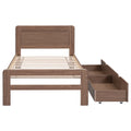 Modern Design Twin Size Platform Bed Frame With 2 Drawers For Walnut Color Twin Walnut Rubber Wood