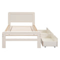 Modern Design Twin Size Platform Bed Frame With 2 Drawers For White Washed Color Twin White Washed Rubber Wood