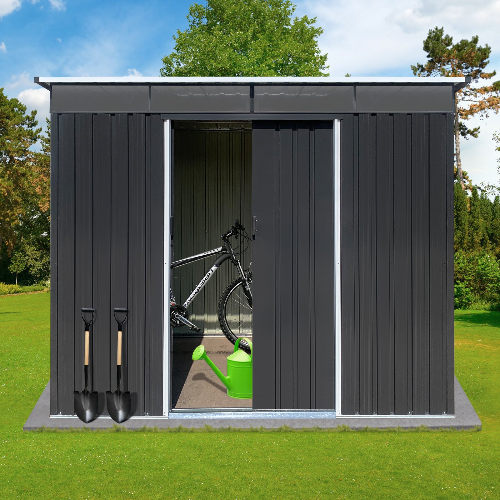 Metal Garden Sheds 6Ftx8Ft Outdoor Acrylic Total Black Iron Plastic