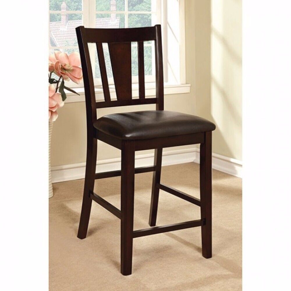 Set Of 2Pc Chairs Dark Espresso Finish Solid Wood Kitchen Counter Height Chair Dining Room Furniture Paddedseat Espresso Espresso Dining Room Modern,Transitional Rubberwood Slat Back Solid Wood