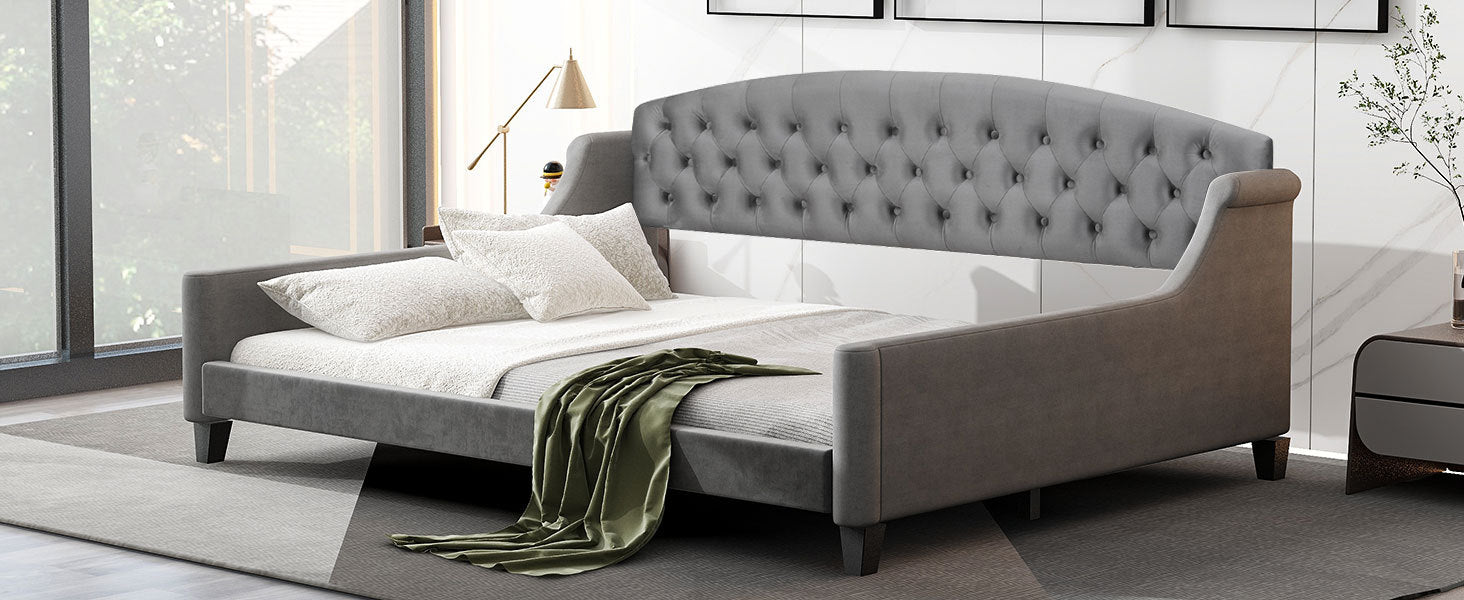 Modern Luxury Tufted Button Daybed, Full, Gray Old Sku: Sm001009Aae Box Spring Not Required Full Gray Wood Velvet Upholstered