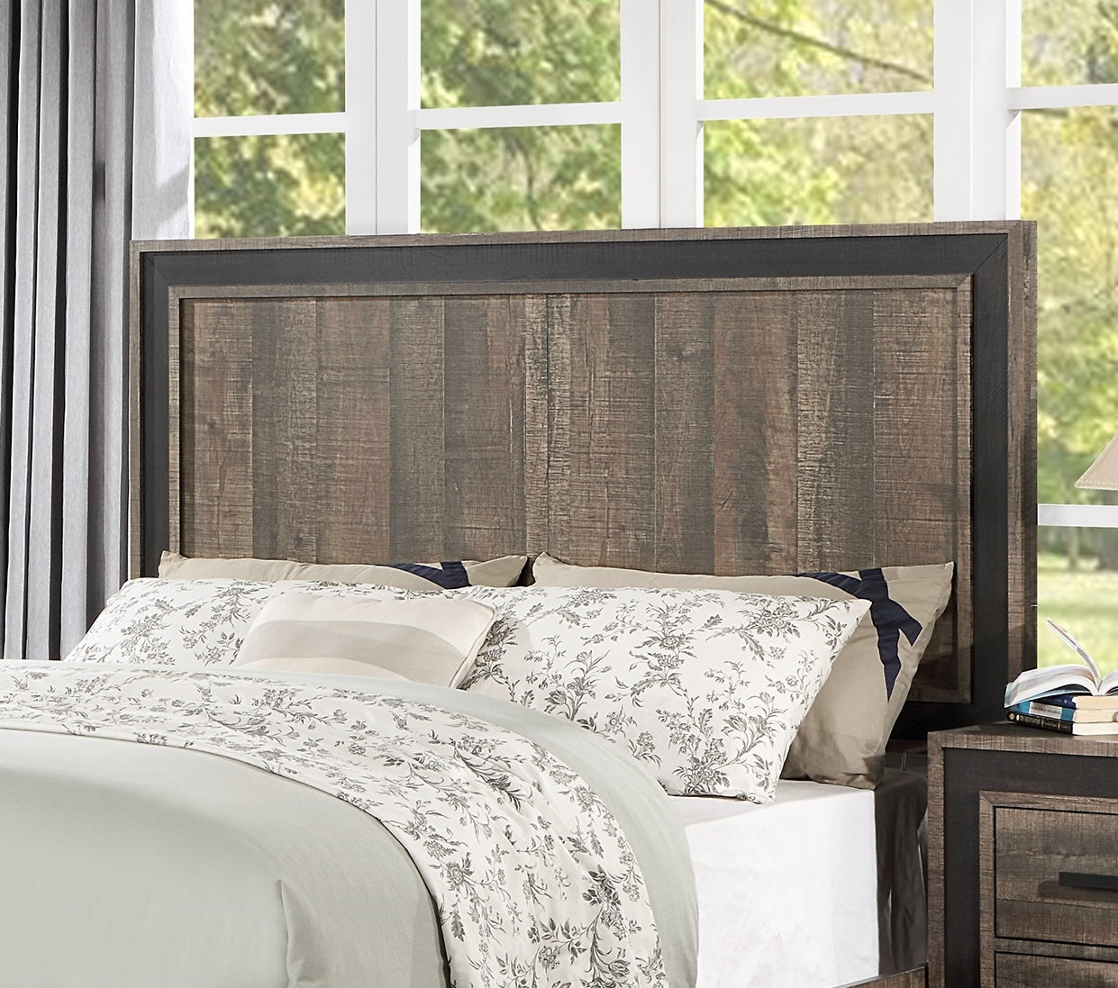 Oak Finish High Headboard 1Pc Queen Size Bed Bedroom Furniture Bedframe Panel Design Wooden Box Spring Required Queen Oak Wood Bedroom Contemporary,Modern Panel Particle Board