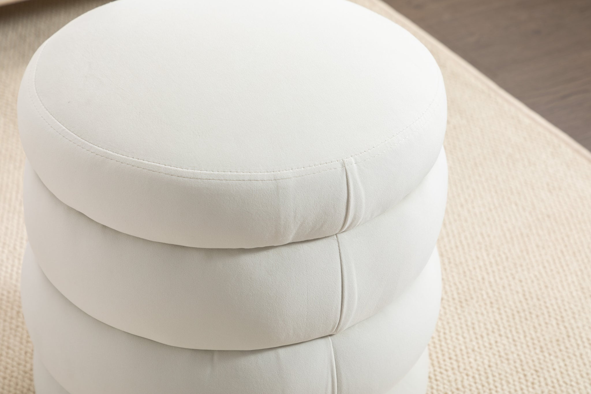 006 Soft Velvet Round Ottoman Footrest Stool white-velvet
