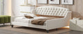 Modern Luxury Tufted Button Daybed, Full, Beige Box Spring Not Required Full Beige Wood Velvet Upholstered