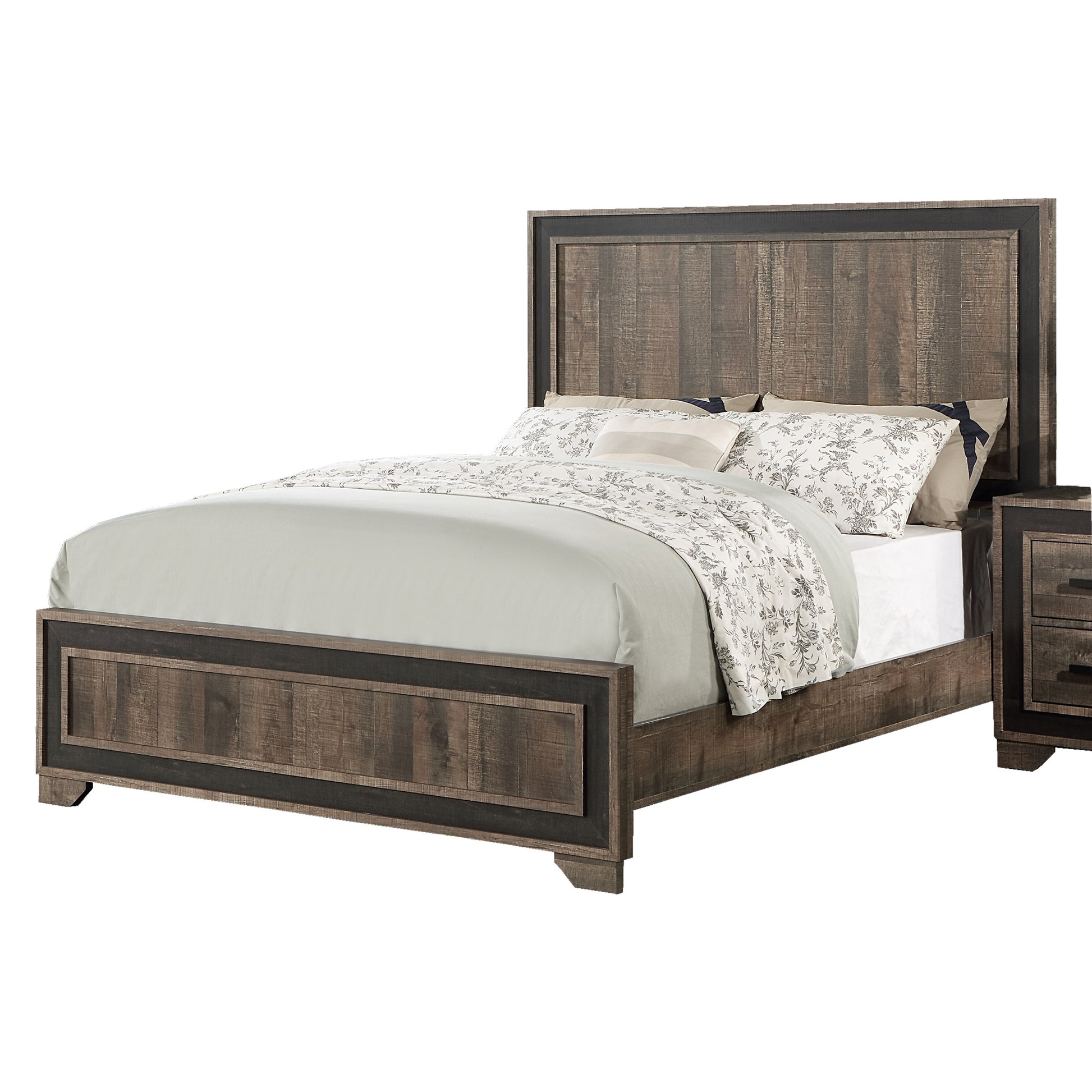 Oak Finish 1Pc Queen Size Bed High Headboard Mdf Particle Board Bedroom Furniture Bedframe Unique Panel Design Box Spring Required Queen Oak Wood Bedroom Contemporary,Modern Panel Particle Board