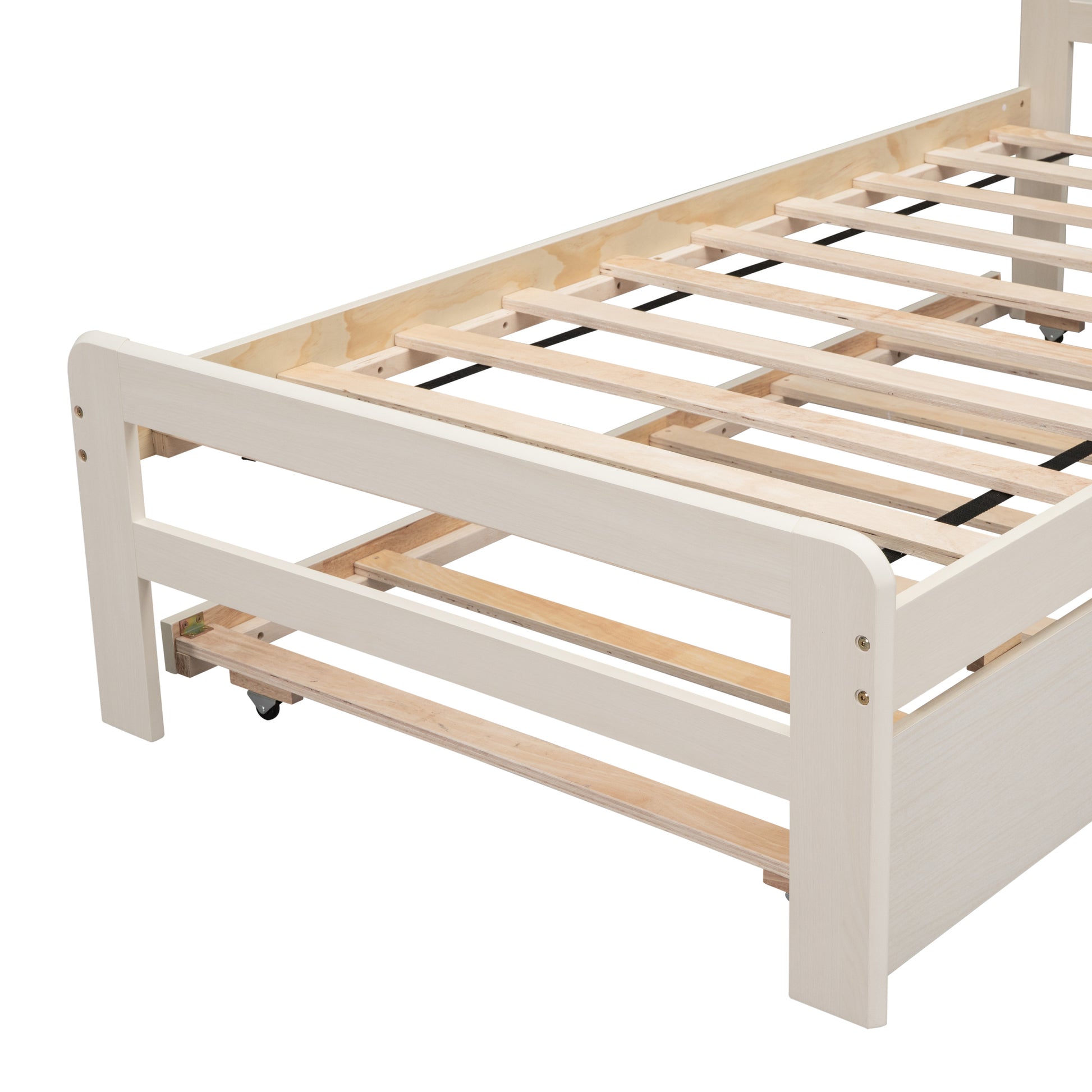 Modern Design Twin Size Platform Bed Frame With Trundle For White Washed Color White Washed Rubber Wood