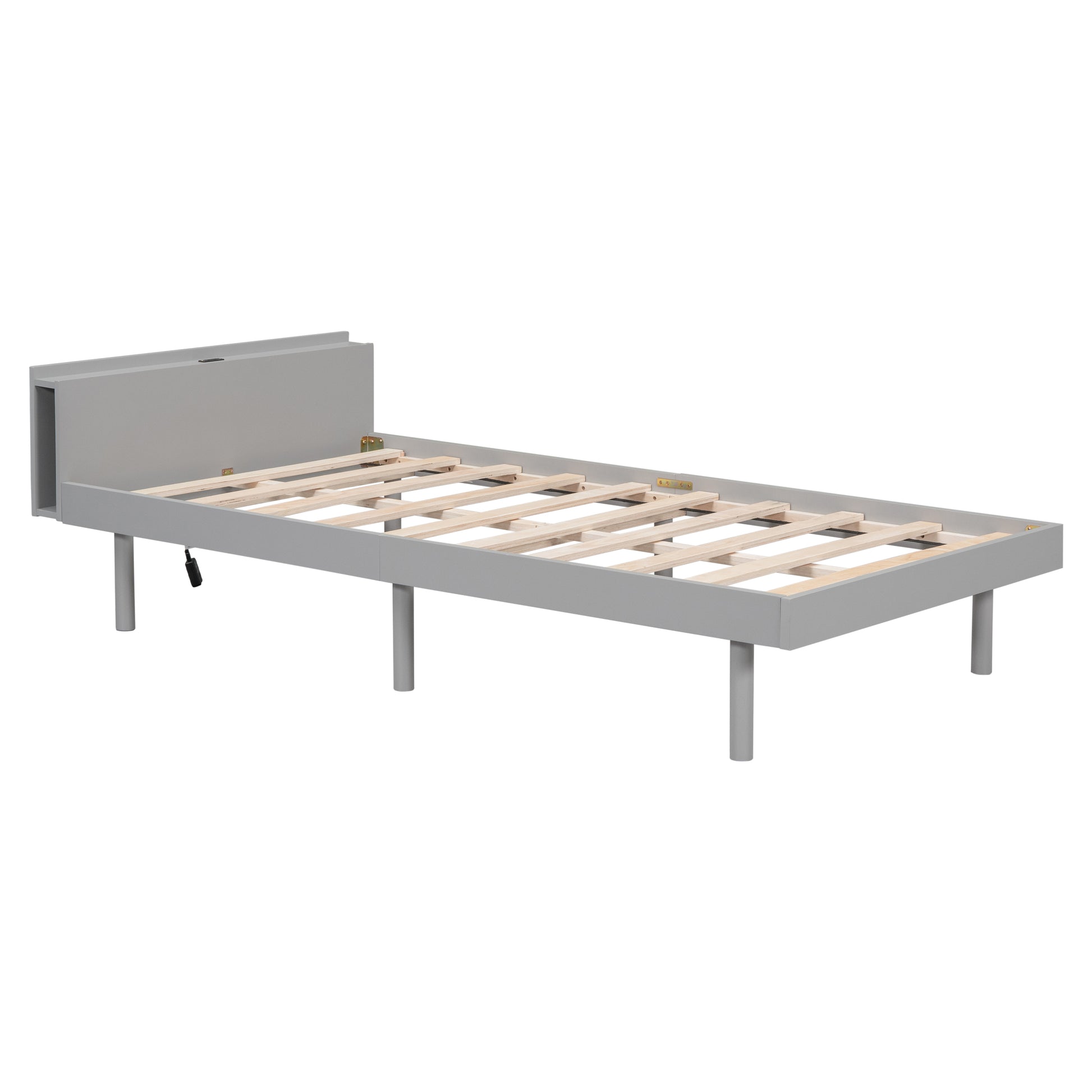 Modern Design Twin Size Platform Bed Frame With Built In Usb Port For Grey Color Grey Particle Board