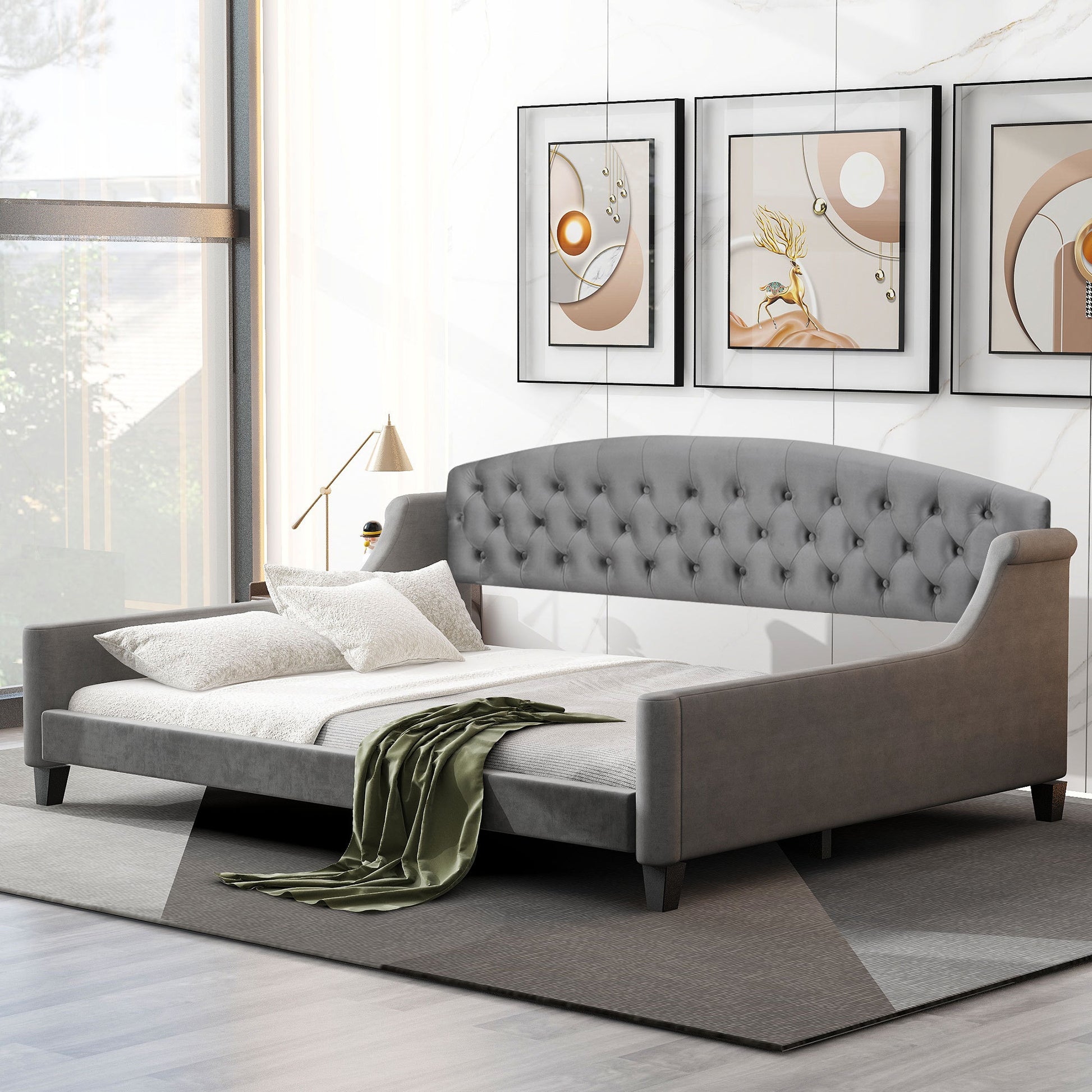 Modern Luxury Tufted Button Daybed, Full, Gray Old Sku: Sm001009Aae Box Spring Not Required Full Gray Wood Velvet Upholstered