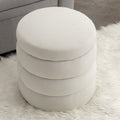006 Soft Velvet Round Ottoman Footrest Stool,Ivory Ivory Modern Footstool Foam Velvet