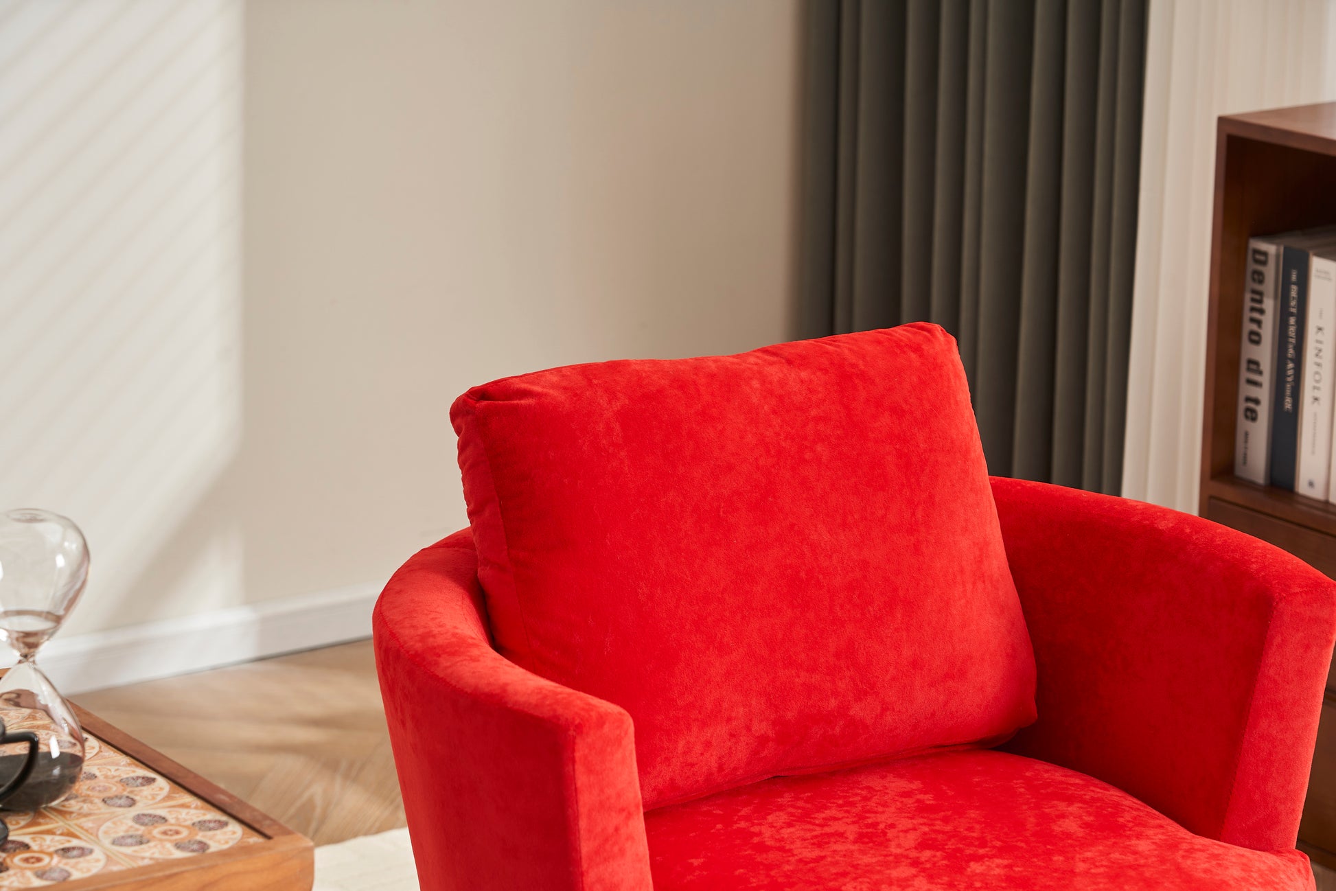 Velvet Swivel Barrel Chair, Swivel Accent Chairs Armchair For Living Room, Reading Chairs For Bedroom Comfy, Round Barrel Chairs With Gold Stainless Steel Base Red Red Primary Living Space Modern Velvet