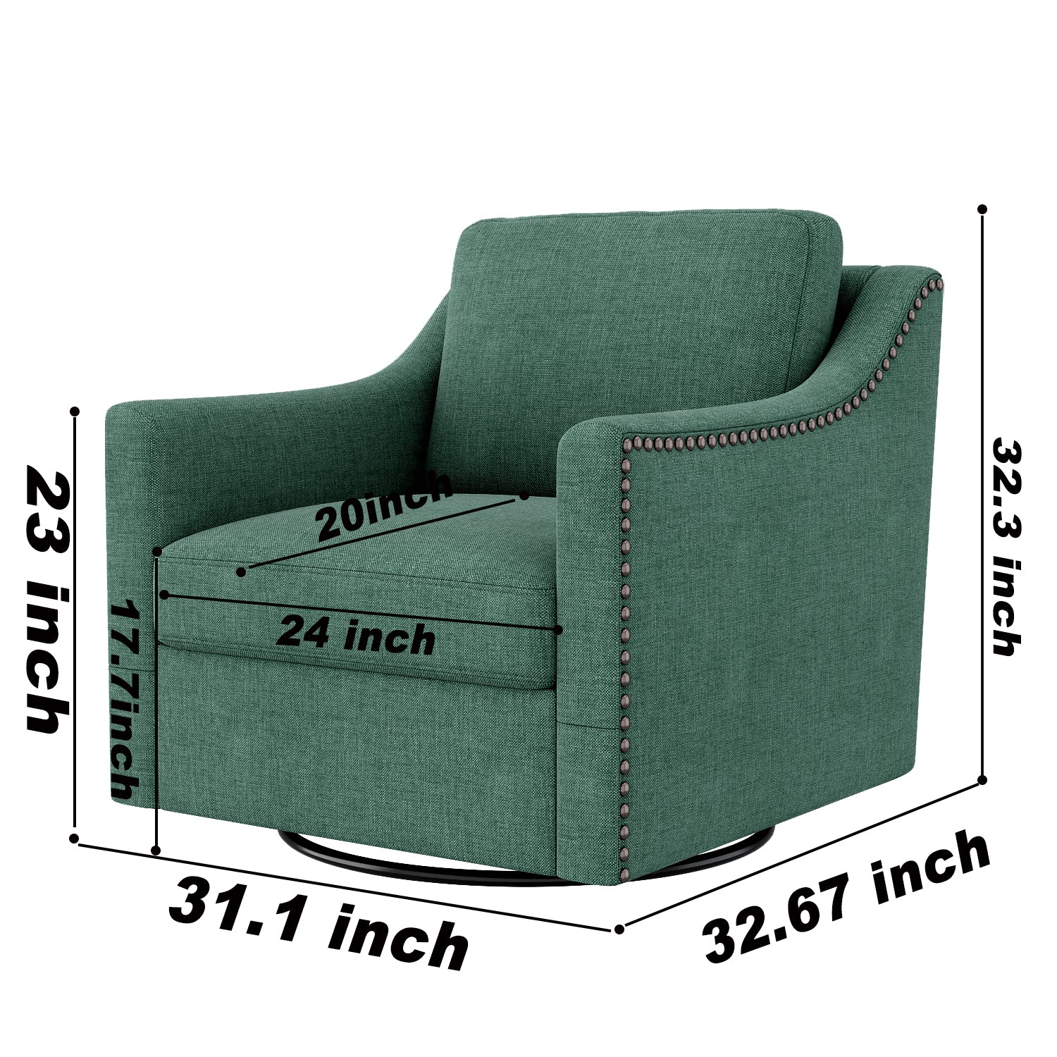 360 Degree Swivel Armchair Cotton Linen Skin Friendly Fabric Ergonomic Design Brass Nail Decorative Armchair Living Room Chairs Bedroom Chairs Living Room Chairs Black Legs Suitable For Indoor Homes