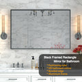 40X30Inch Glossy Black Bathroom Mirrors For Wall Rectangle Vanity Mirror Corner Hangs Farmhouse Mirror Modern Metal Framed Rectangular Mirror, Decorative Square Corner Mirror Horizontal & Vertical Black Minimalist,Modern Glass Aluminium Alloy