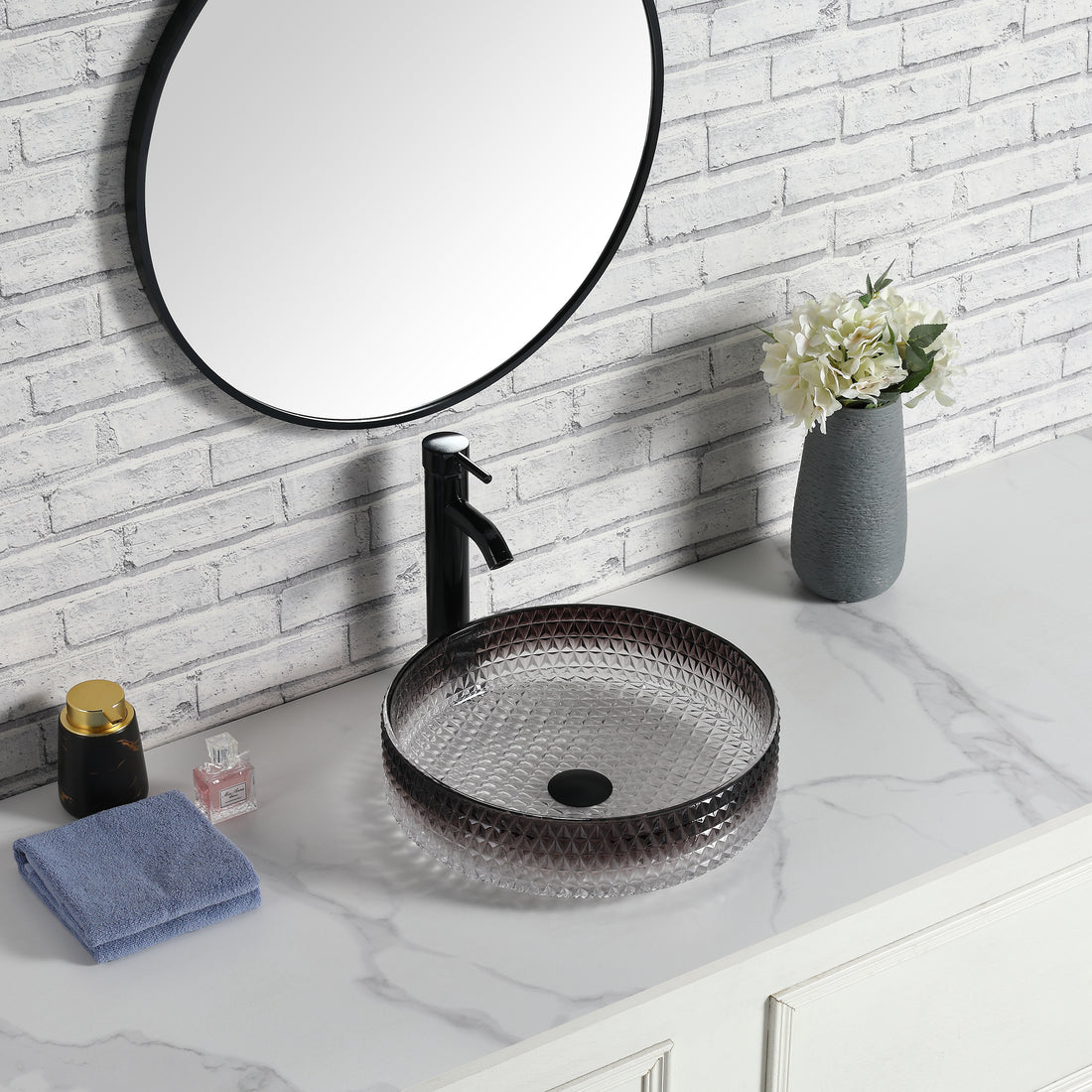 Tempered Glass Matte Bathroom Vessel Sink, Round grey-bathroom-modern-glass