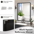 36X30Inch Glossy Black Bathroom Mirrors For Wall Rectangle Vanity Mirror Corner Hangs Farmhouse Mirror Modern Metal Framed Rectangular Mirror, Decorative Square Corner Mirror Horizontal & Vertical Black American Design Aluminum