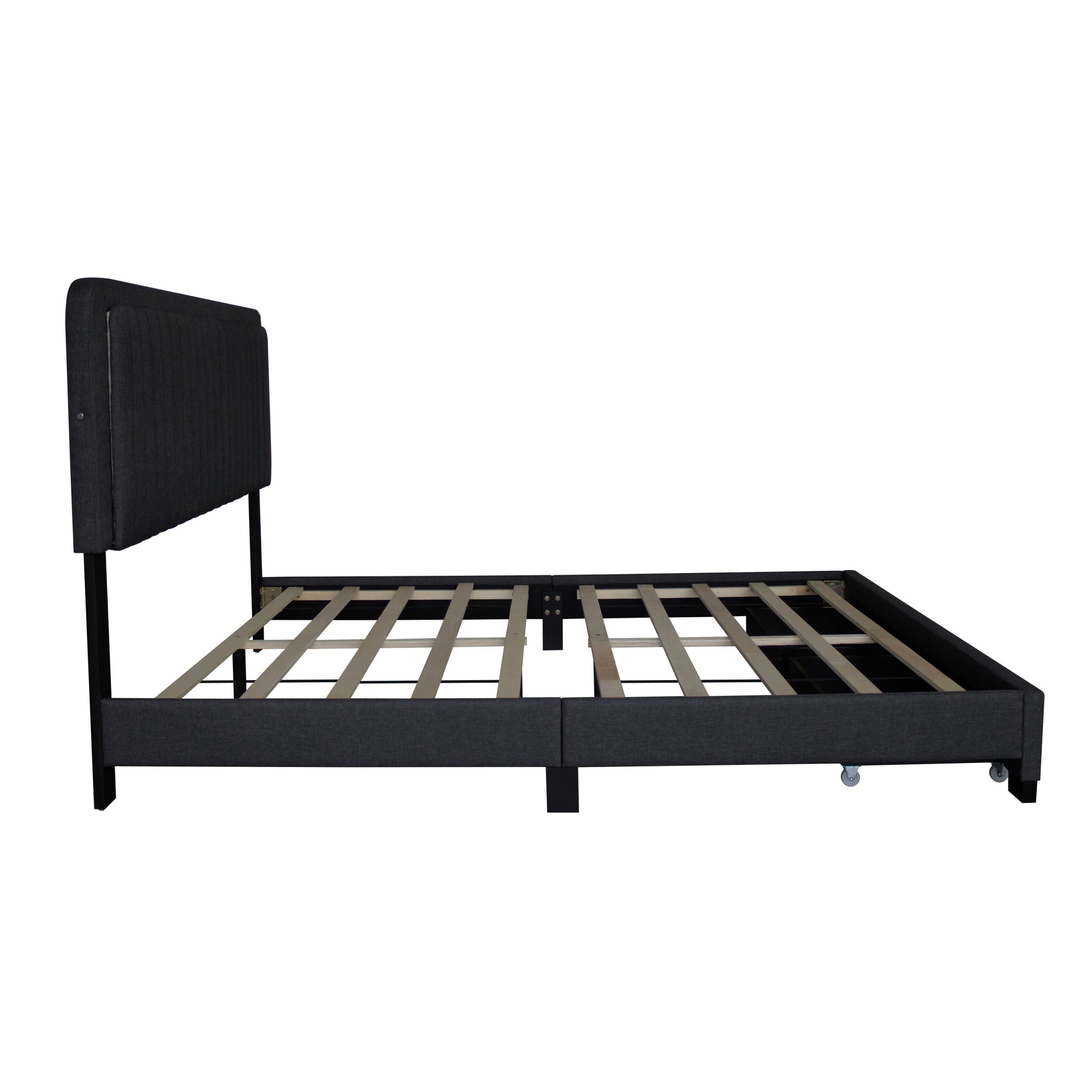 Queen Size Upholstered Bed With Adjustable Height Mattress 10 To 14 Inches Led Design With Footboard Drawers Storage No Box Spring Required Dark Gray Box Spring Not Required Queen Gray Wood Espresso Bedroom Casual,Modern Rubberwood Adjustable Bedbase