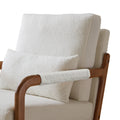 Modern Teddy Fabric Accent Chair,Oak Wood Frame Armchair For Living Room White Teddy