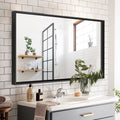 40X30Inch Glossy Black Bathroom Mirrors For Wall Rectangle Vanity Mirror Corner Hangs Farmhouse Mirror Modern Metal Framed Rectangular Mirror, Decorative Square Corner Mirror Horizontal & Vertical Black Minimalist,Modern Glass Aluminium Alloy