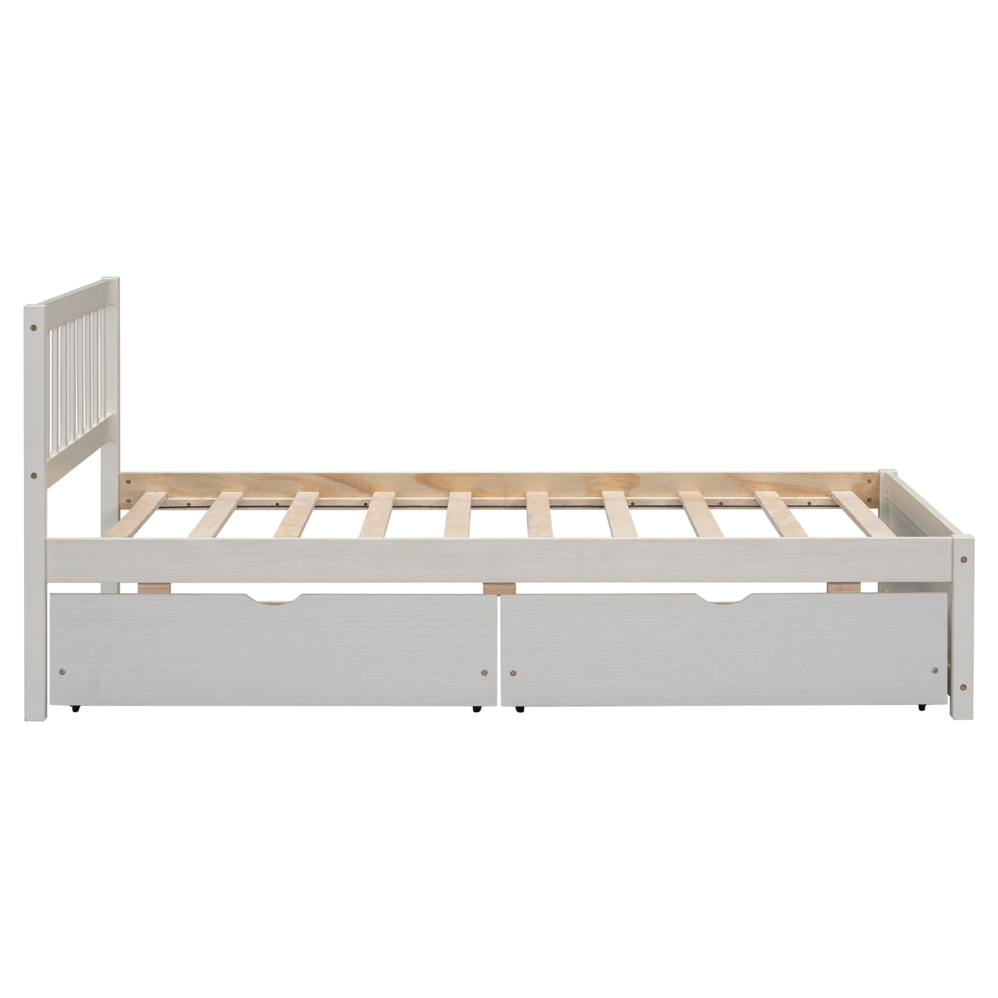 Modern Design Wooden Twin Size Platform Bed With 2 Drawers For White Washed Color White Washed Rubber Wood