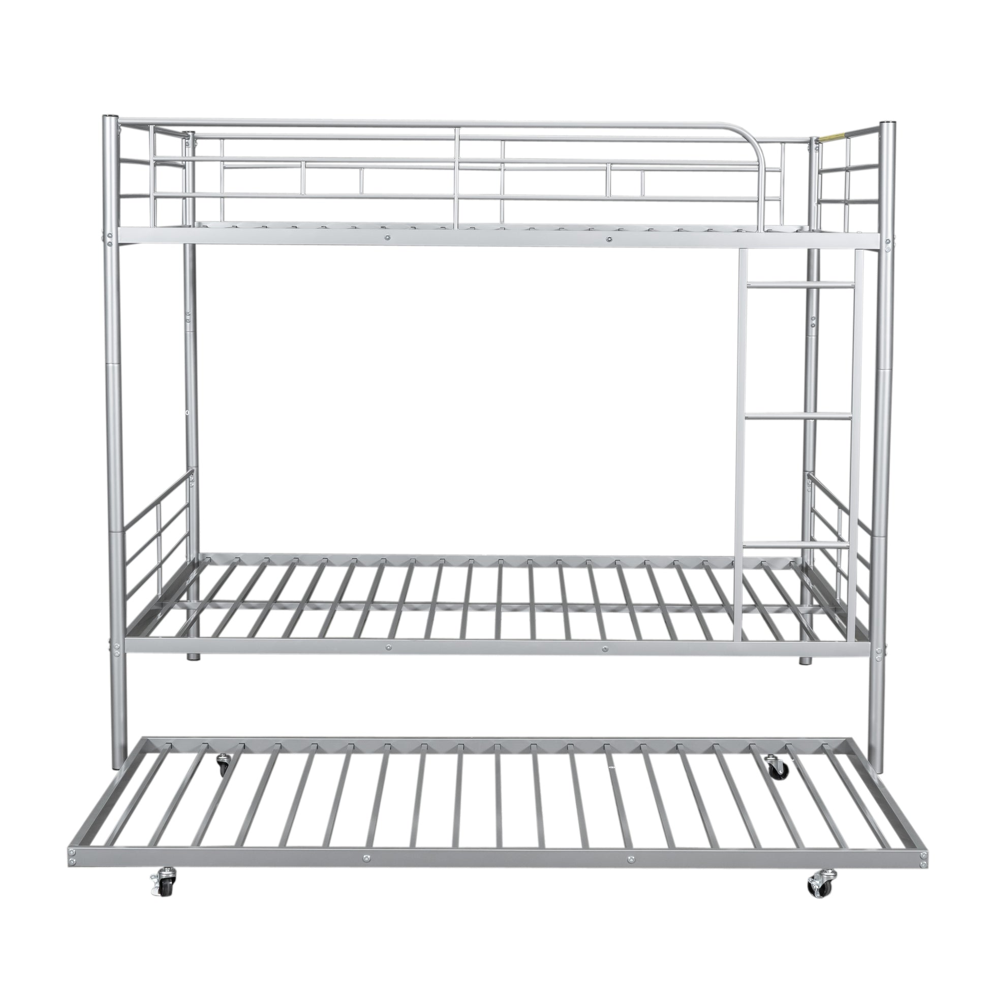 Full Over Full Metal Bunk Bed With Trundle, Silver Silver Iron