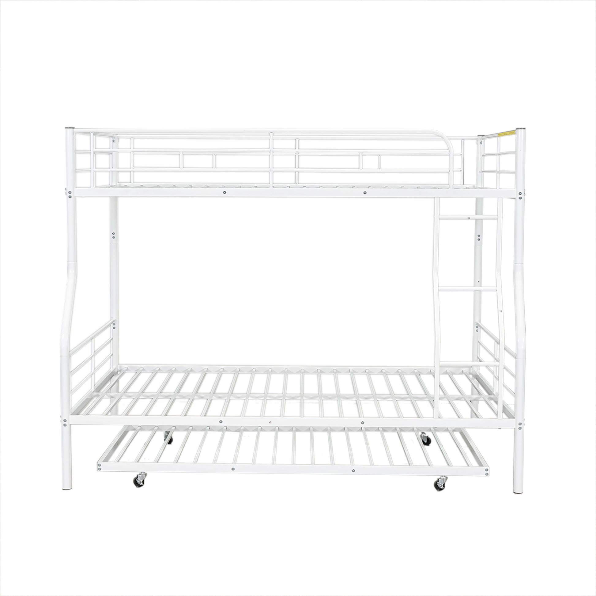 Full Xl Over Queen Metal Bunk Bed With Trundle, White Full Xl White Iron