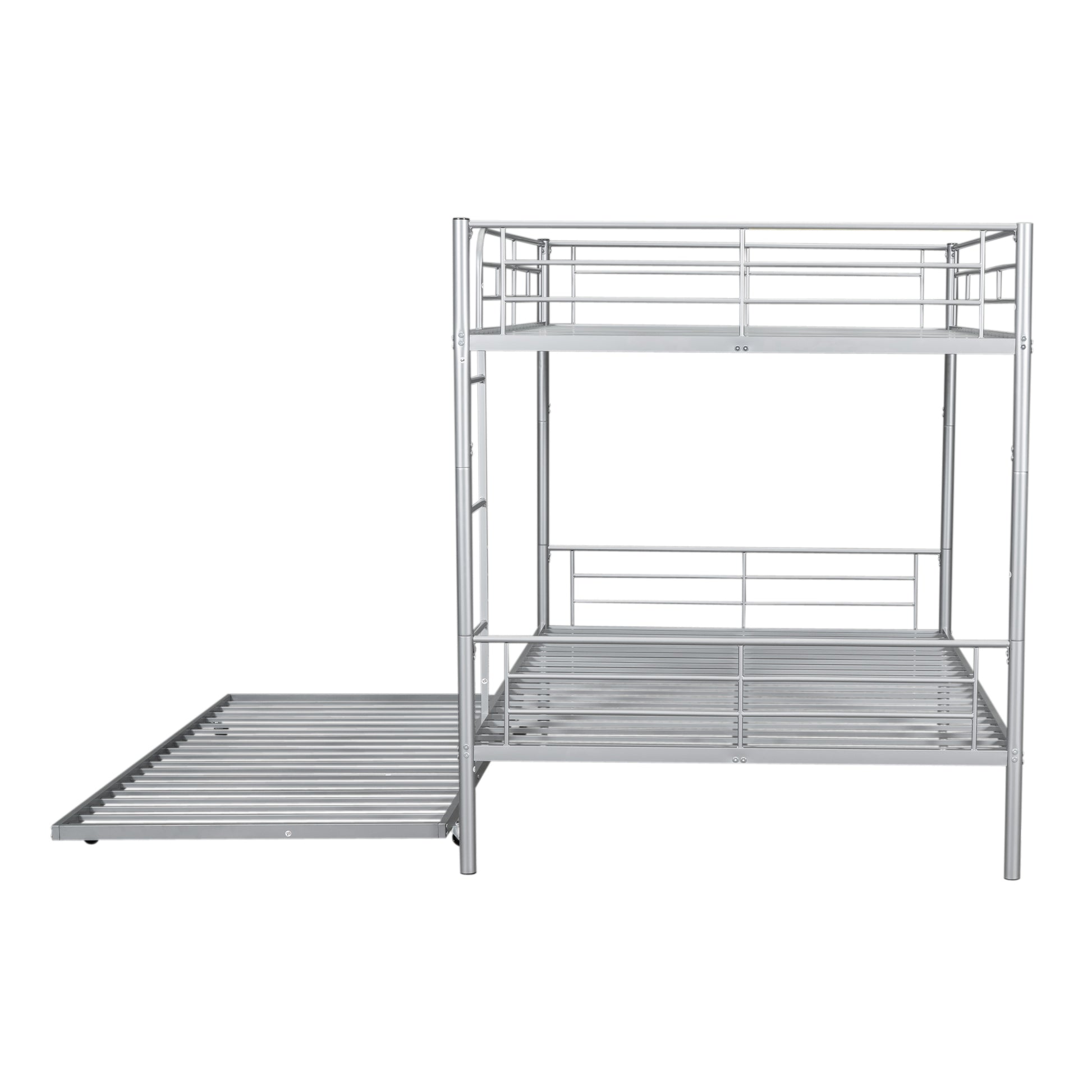 Full Over Full Metal Bunk Bed With Trundle, Silver Silver Iron