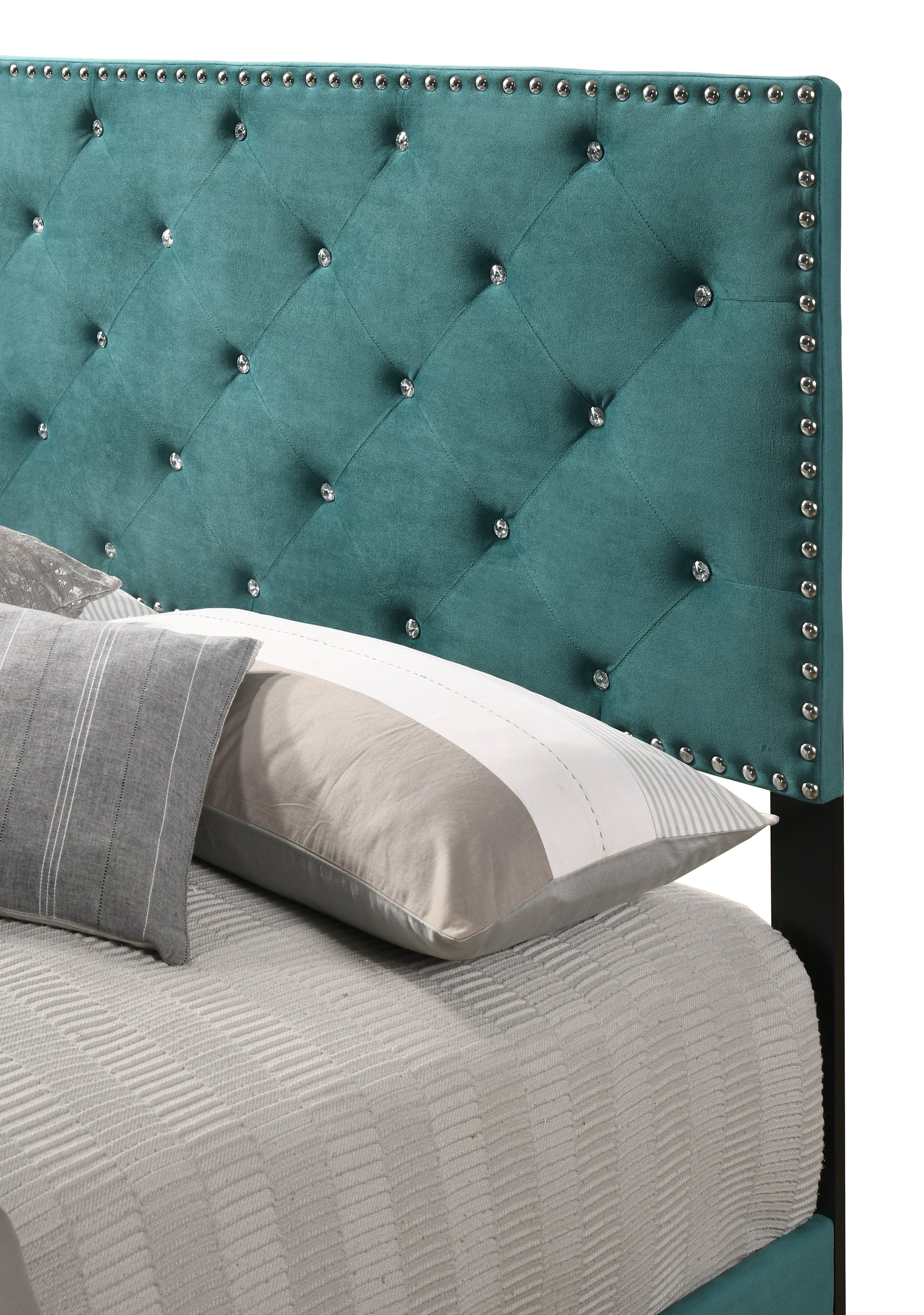 Stylish King Bed For Your Bedroom Green Foam Velvet
