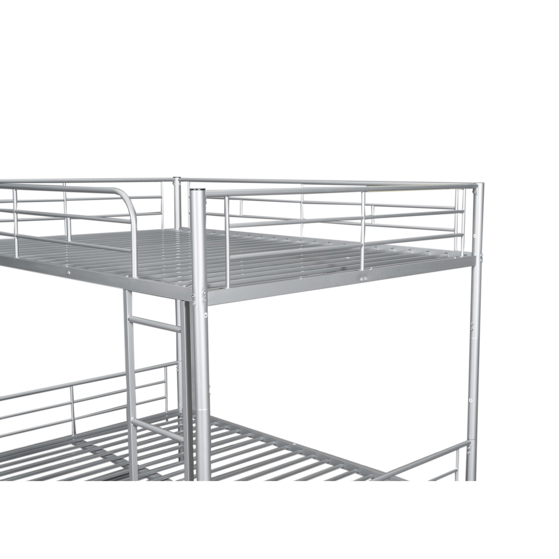 Full Over Full Metal Bunk Bed With Trundle, Silver Silver Iron