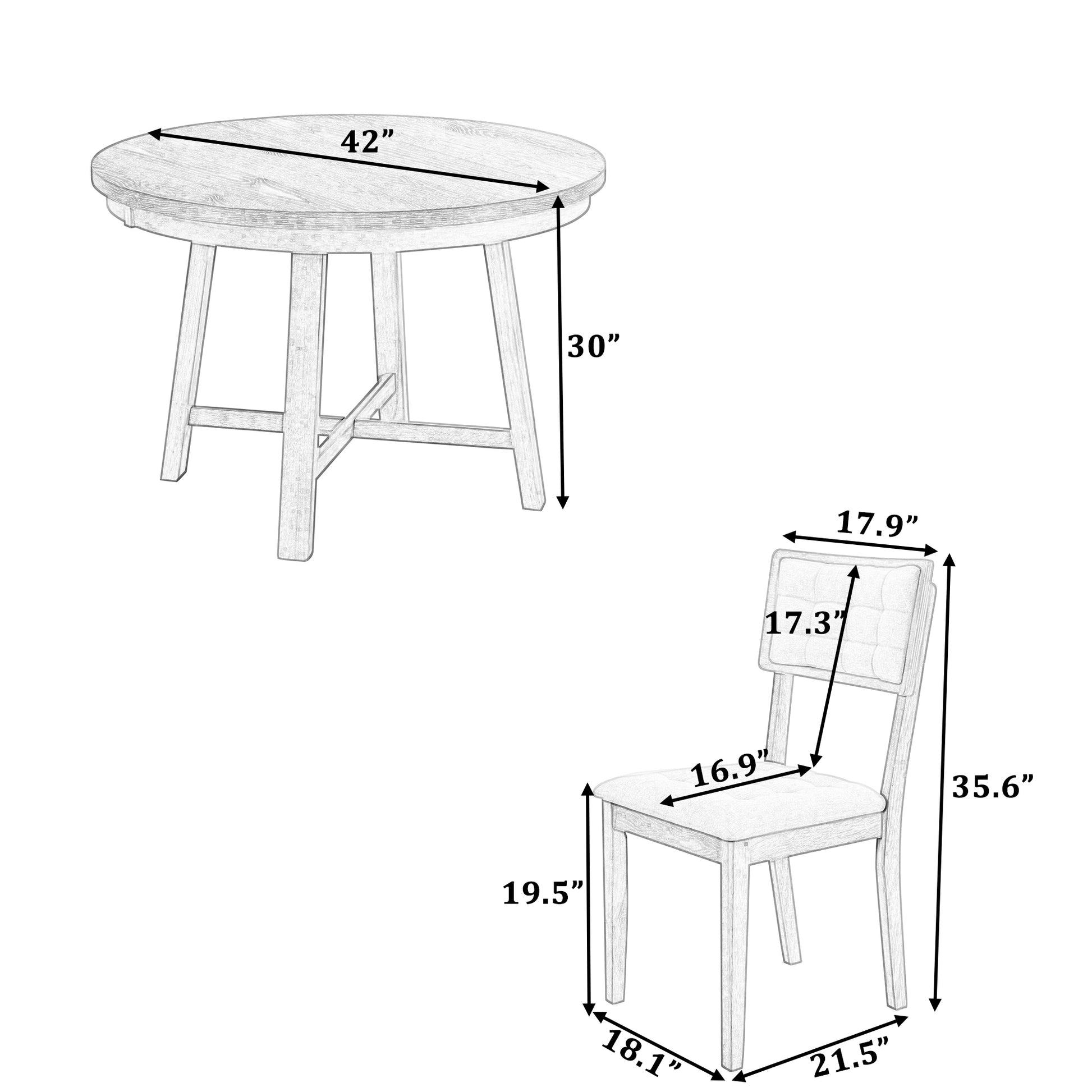 Rustic 42Inch Round Dining Table Set With Cross Legs And Upholstered Dining Chairs For Small Places, Natural Wood Dining Room Rubberwood Round Dining Table With Chair Upholstered Chair Wood Natural Wood Seats 4 42 Inches Rustic 4 Leg Foam Rubber Wood