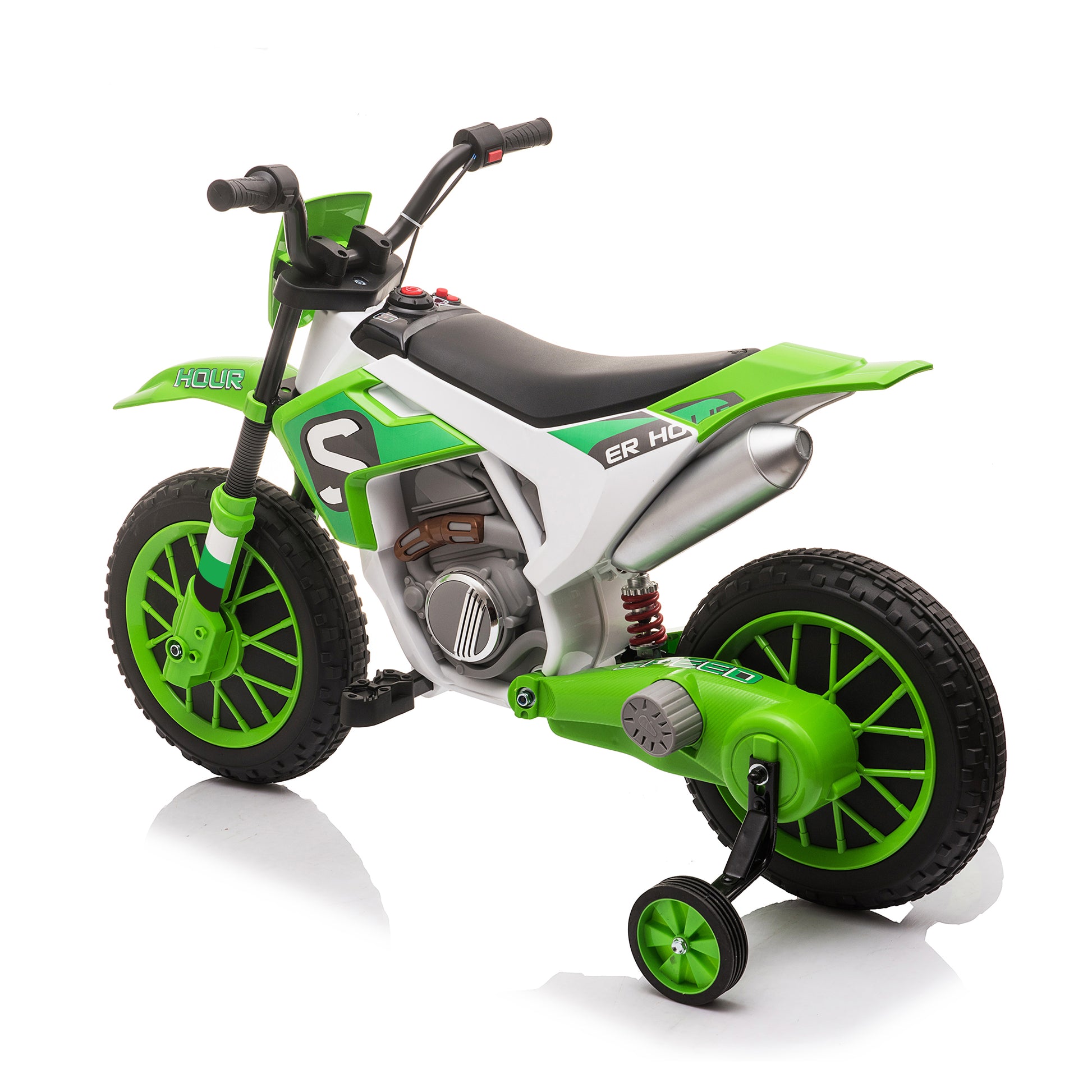 12V Kids Ride On Toy Motorcycle, Electric Motor Toy Bike With Training Wheels For Kids 3 6, Green Green Polypropylene