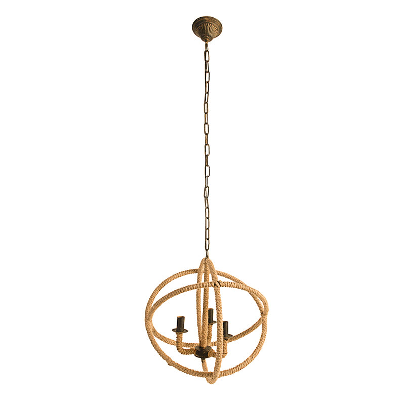 3 Light Farmhouse Chandelier, Rope Chandelier Globe Hanging Light Fixture With With Adjustable Chain For Kitchen Dining Room Foyer Entryway, Bulb Not Included Beige Brown Jute