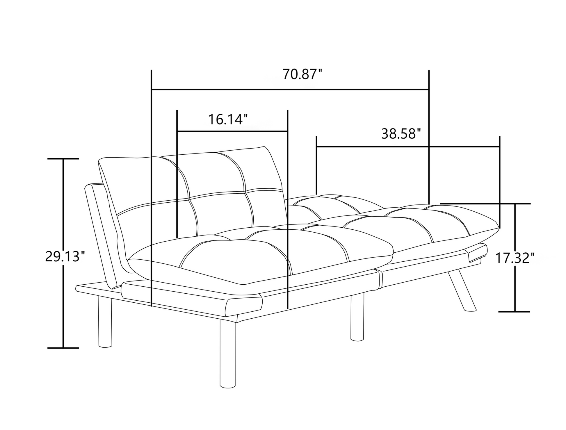 Black Convertible Folding Modern Sofa Bed Twin Black White Primary Living Space Modern Pine Foam Upholstered