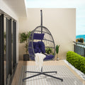 Outdoor Garden Rattan Egg Swing Chair Hanging Chair Dark Blue Cushion Yes Complete Patio Set Dark Blue Rust Resistant Frame Garden & Outdoor Water Resistant Cushion American Design Complete Patio Sets Rattan