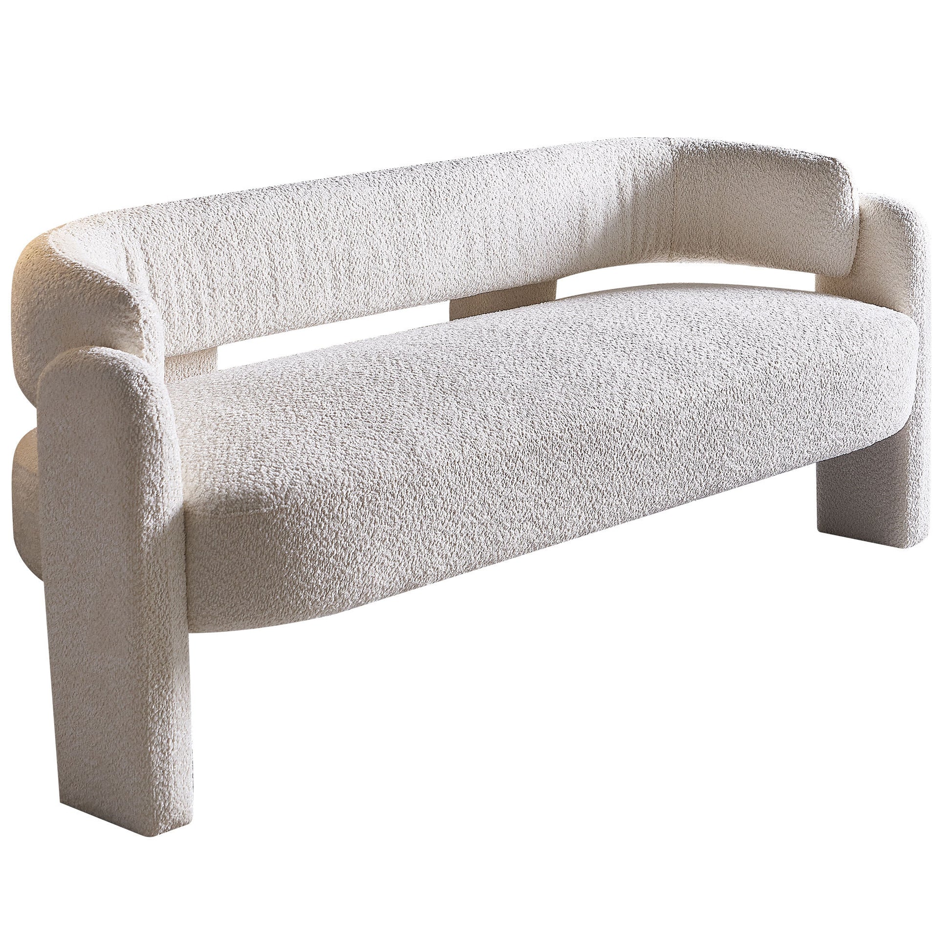 75.59" Wide Boucle Upholstery Modern Sofa For Living Room Beige Beige Polyester Wood Primary Living Space Tight Back Modern Rolled Arms Foam Boucle 1 Seat